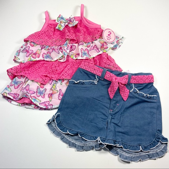 NWT Nannette butterfly tiers ruffle top with matching ruffle shorts size 5